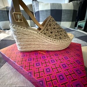 Tory Burch Basketweave Espadrille Wedge Sandal - Taupe